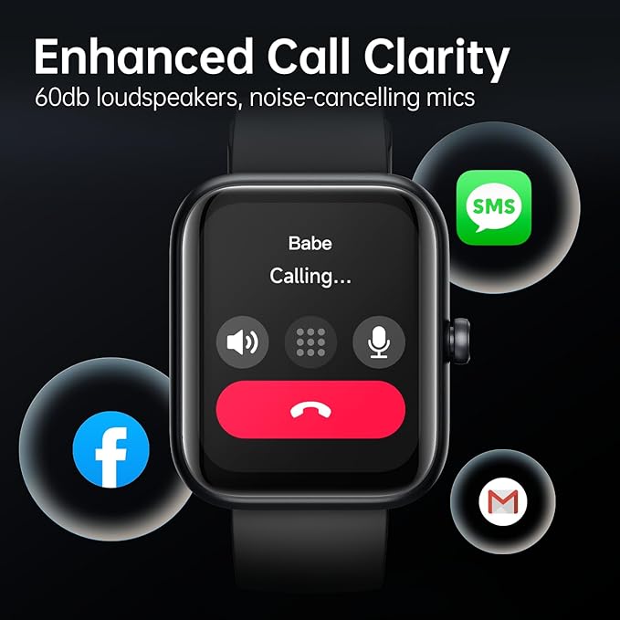 Smart Watch Large Display, Compatible with Android 6.0+/ iOS 9.0+, Smart Watches for Women with Clear Bluetooth Calls, Health/Sleep/Fitness Tracker Watch, Waterproof Smart Watches for Men (Black)