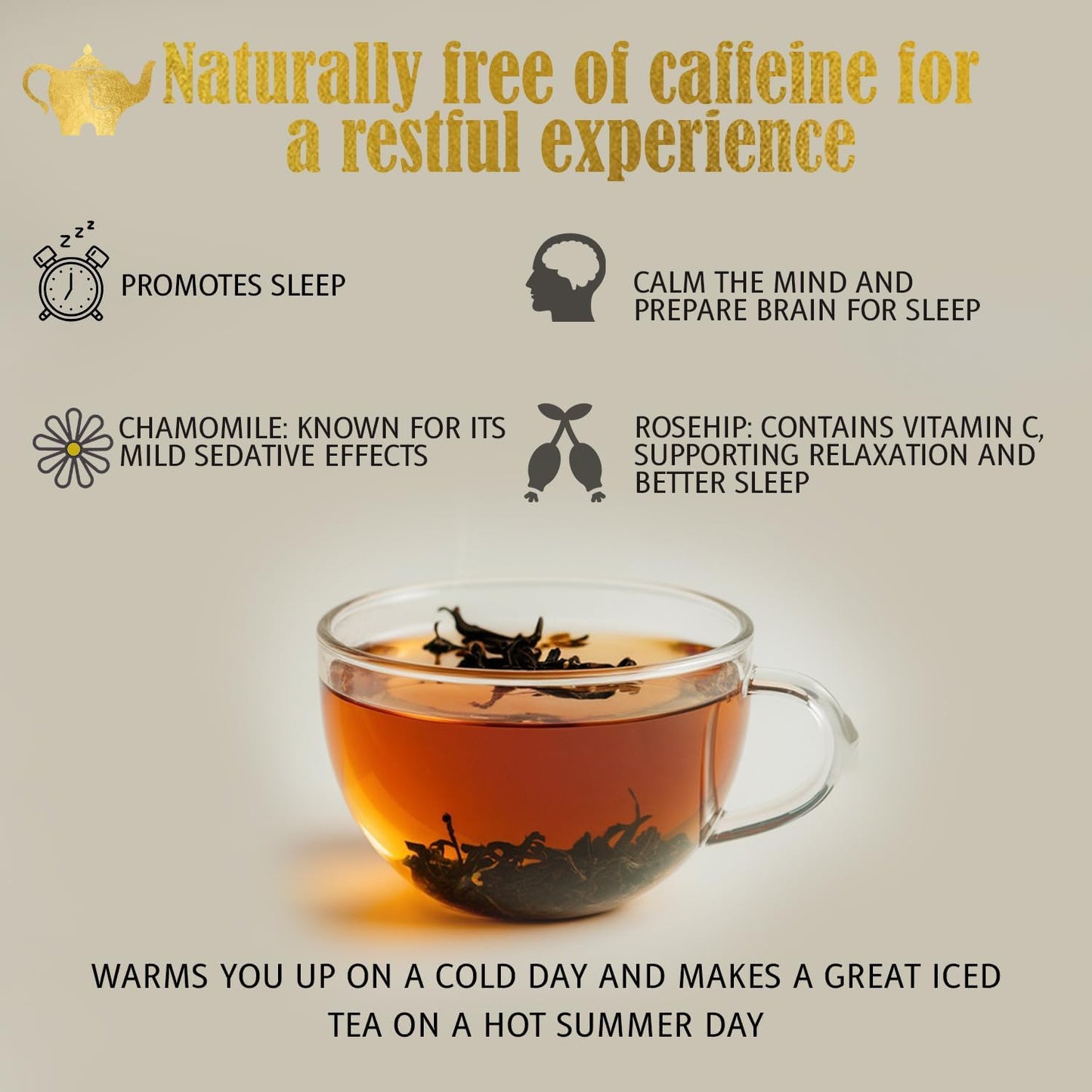 Luna Lullaby Sleep Tea, Organic Loose Leaf Herbal Tea – Calming, Relaxing Bedtime Tea – Chamomile, Valerian Root, Peppermint – 8 oz Resealable Bag (Makes 100 Cups) – The Elegant Elephant