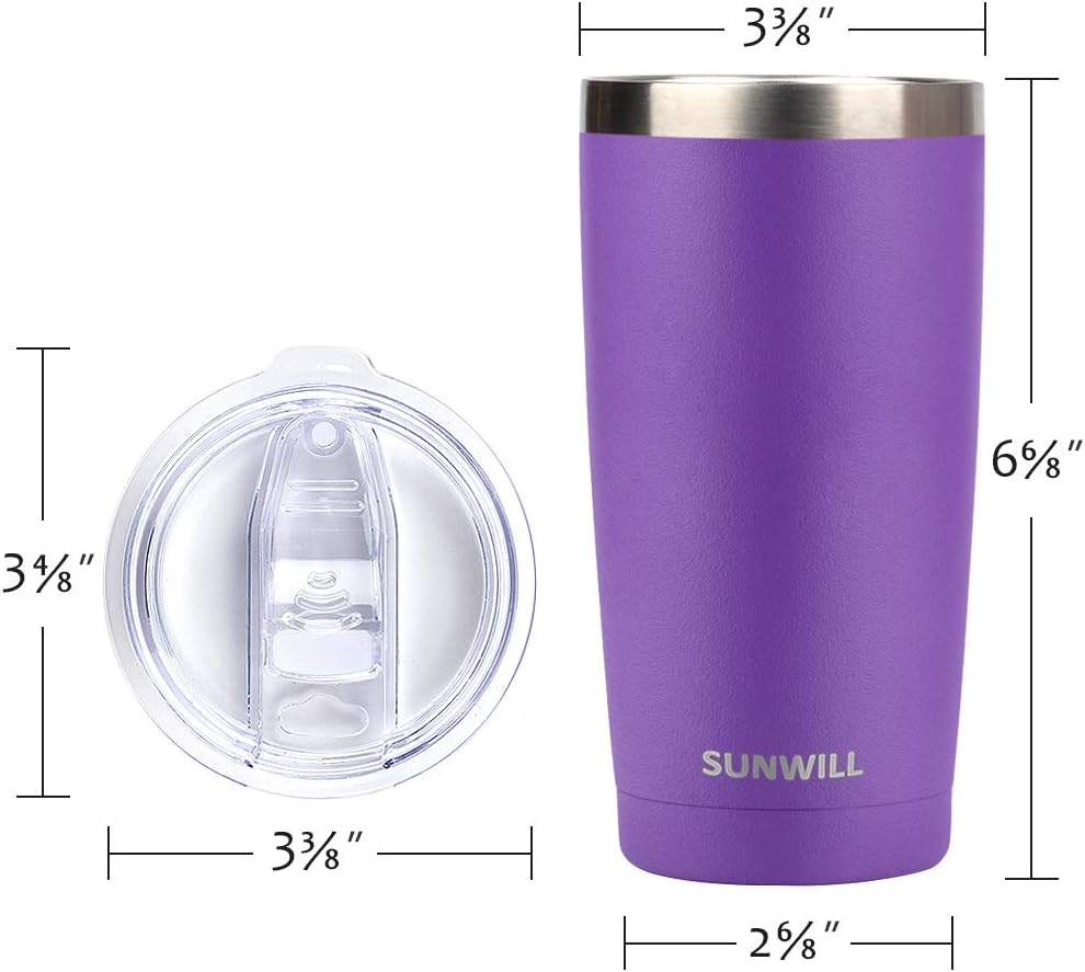 SUNWILL Travel Coffee Tumbler 20 oz, Insulated Mug with Lid, Stainless Steel Cup for Hot and Cold Drinks, Powder Coated Purple