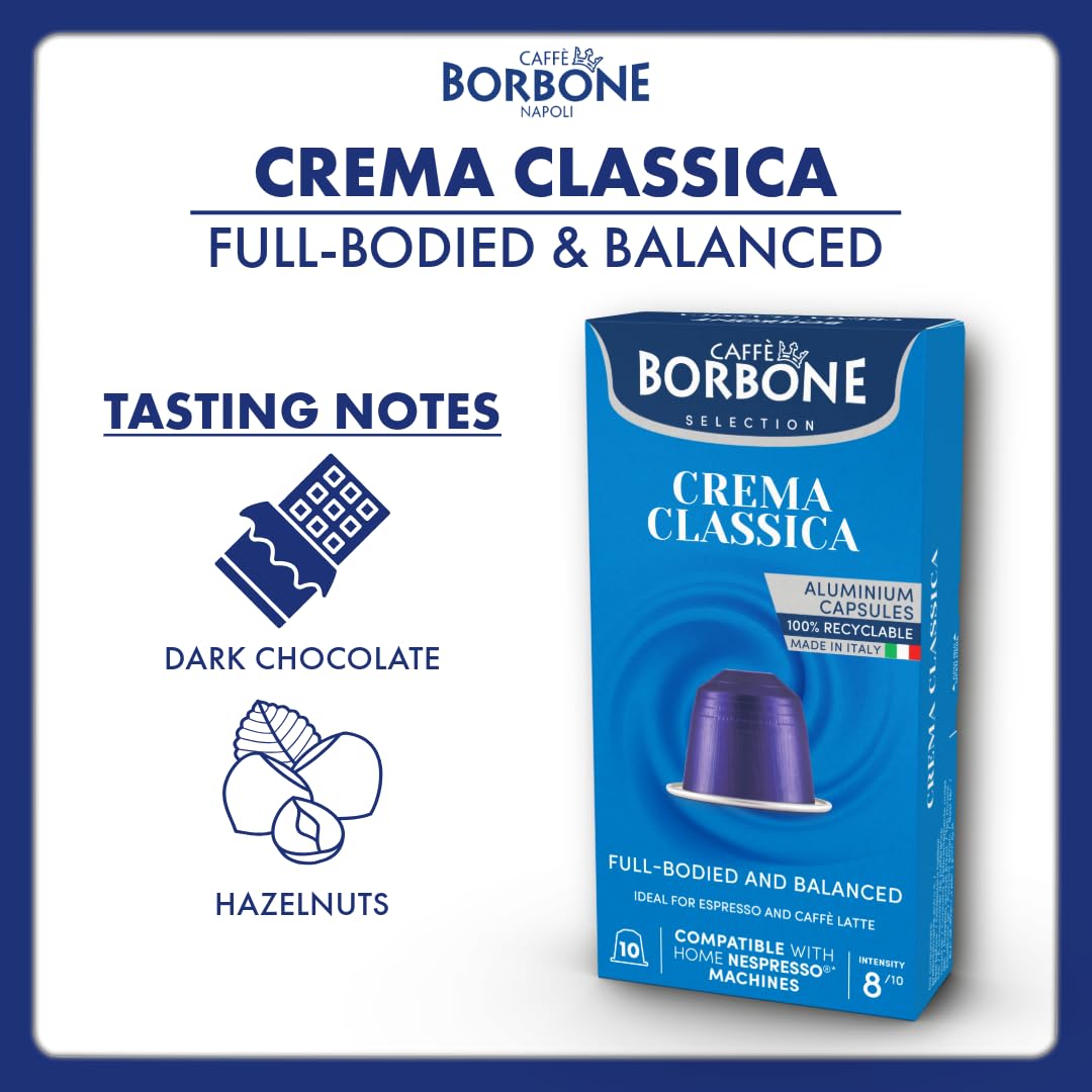 Caffe Borbone Aluminum Coffee Pods Compatible with Nespresso Original Machines, Crema Classica, Medium Roast, Rich and Velvety, Genuine Italian Coffee - 50 Count