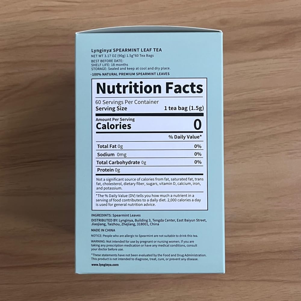 Lynginya Spearmint Tea, 60 Tea Bags - Premium Spearmint Leaves - Natural Herbal Tea - Refreshing & Minty - No Sugar & No Caffeine