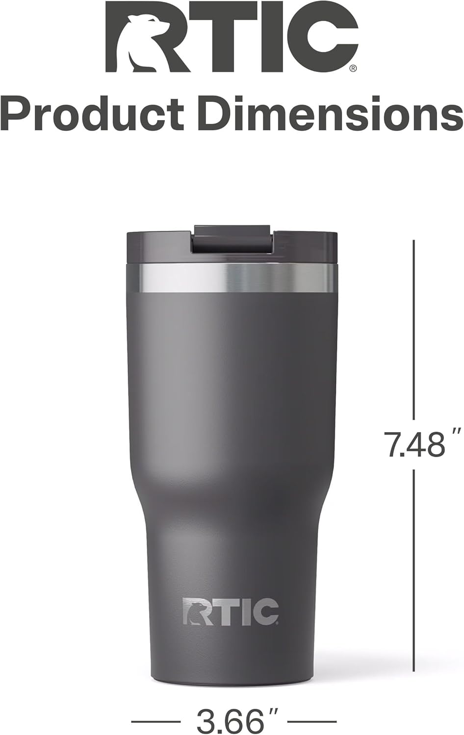 RTIC 20oz Essential Tumbler with Lid, Insulated, Stainless Steel, Metal, Double Wall Vacuum-Insulation, Ceramic Lined, Travel Cup for Iced Coffee, Tea, Hot and Cold Drink, Graphite