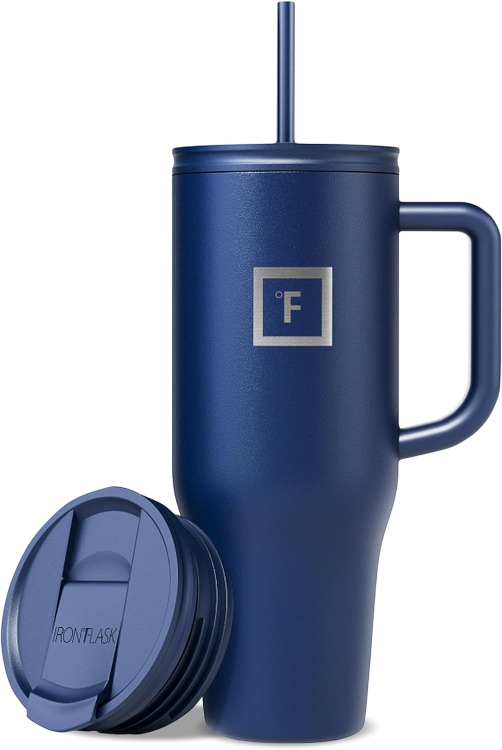 IRON °FLASK Co-Pilot Insulated Mug w/Straw & Flip Cap Lids - Cup Holder Bottle for Hot, Cold Drink - Leak-Proof - Water, Coffee Portable Travel Mug - Twilight Blue, 40 Oz