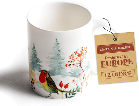 Maison d' Hermine Coffee Mug with Handles Fine Bone China Mugs Pack of One Tea Cups for Hot Beverages Cappuccino Latte Home Restaurant Office Perfect for Gift (Morzine - Chamonix, 12 Ounce)