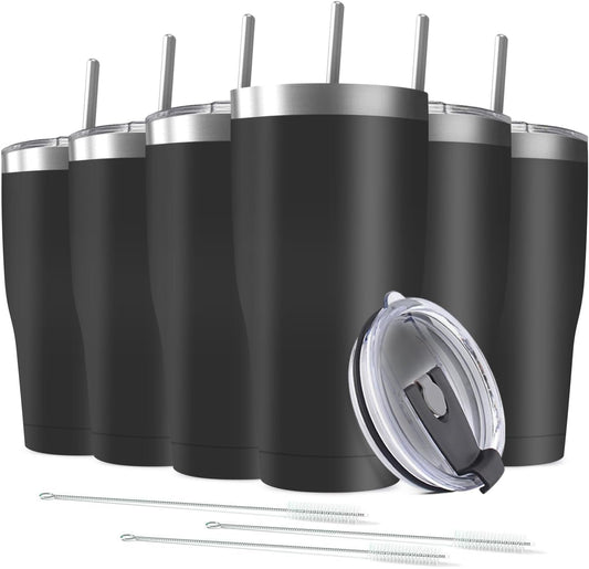 6 Pack 30oz Stainless Steel Tumblers Bulk Reusable Travel Mugs with Lid, Double Wall Powder Coated Coffe Cup for Home, Office, Outdoor Suitable for Vehicle Cup Holders