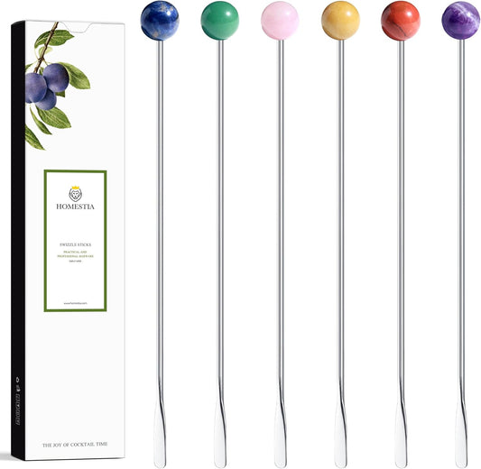 Homestia 6 PCS 8.6 Inch Metal Stir Sticks Coffee Stirrers Reusable Stainless Steel Swizzle Stick Drink Coffee Stirrers for Cocktail Beverage Milk Juices, Multicolor for Cocktail Chocolate