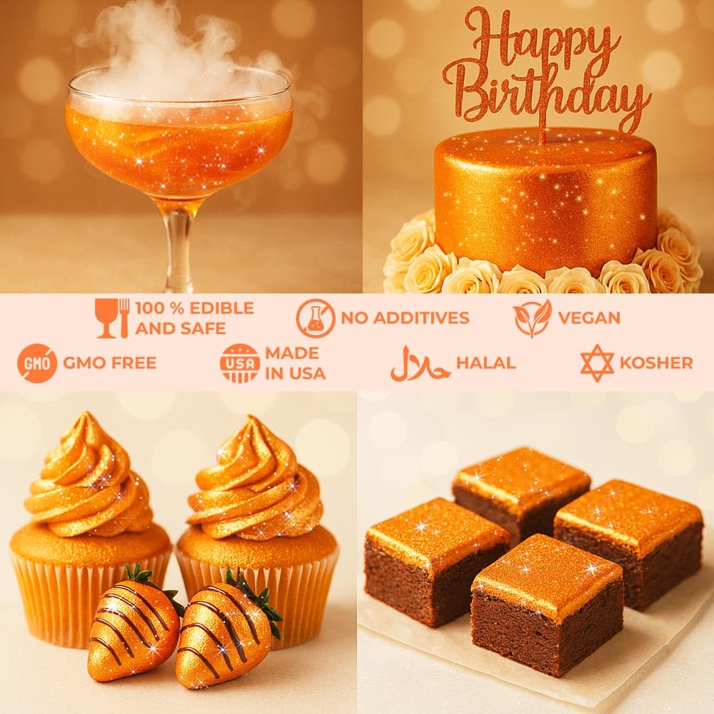 Bulk (20g) Orange Edible Glitter for Drinks | Premium Edible Glitter for Cakes Drink Brew Glitter Orange Edible Glitter Orange Cake Decorations Edible Orange Glitter for Strawberries Cocktail Glitter