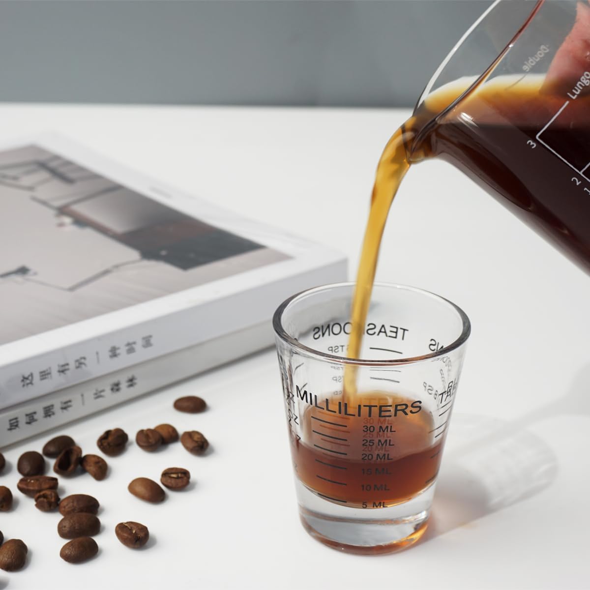 Shot Glasses Measuring cup Liquid Heavy Glass Wine Glass Espresso Shot Glass 26-Incremental Measurement 1 OZ 4 Features 45ML (2 pack-white 30ml)