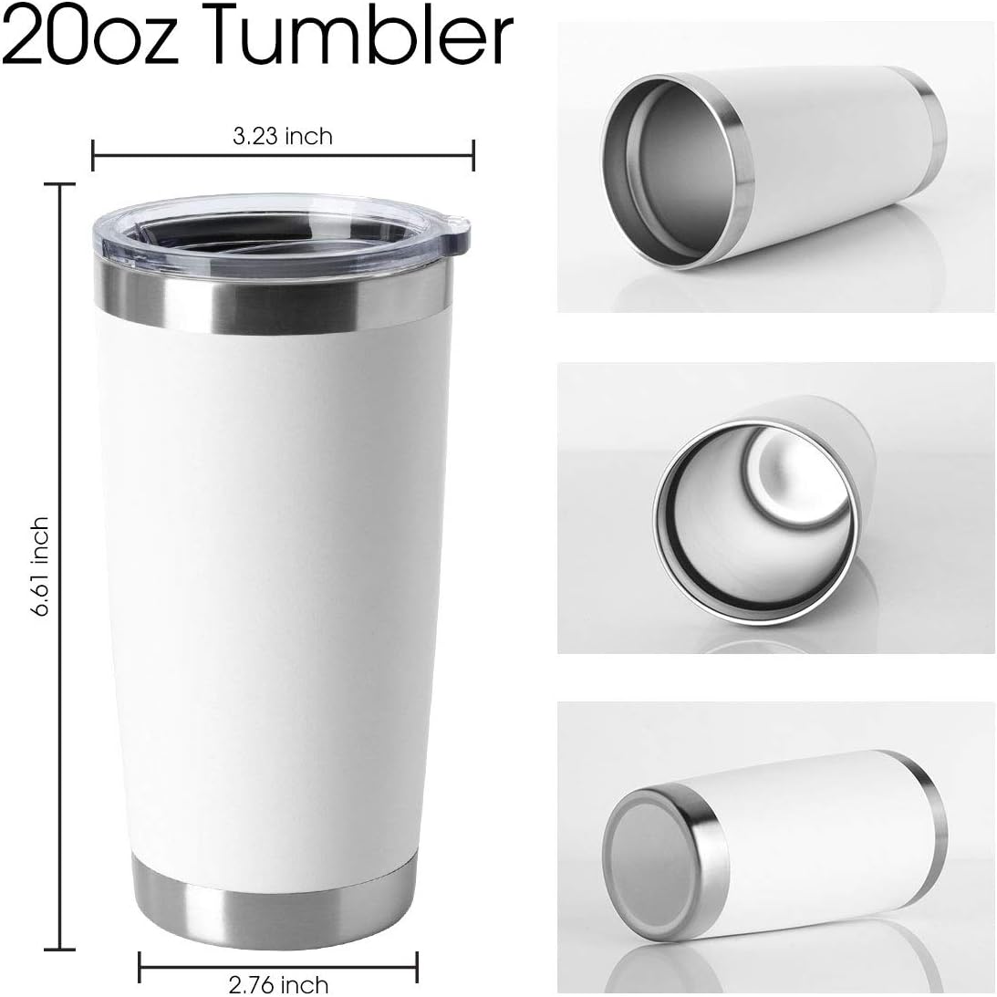 HASLE OUTFITTERS 20oz Tumblers Bulk Stainless Steel Cup with Lid Double Wall Vacuum Insulated Coffee Mug for Cold & Hot Drinks 1 Pack, White