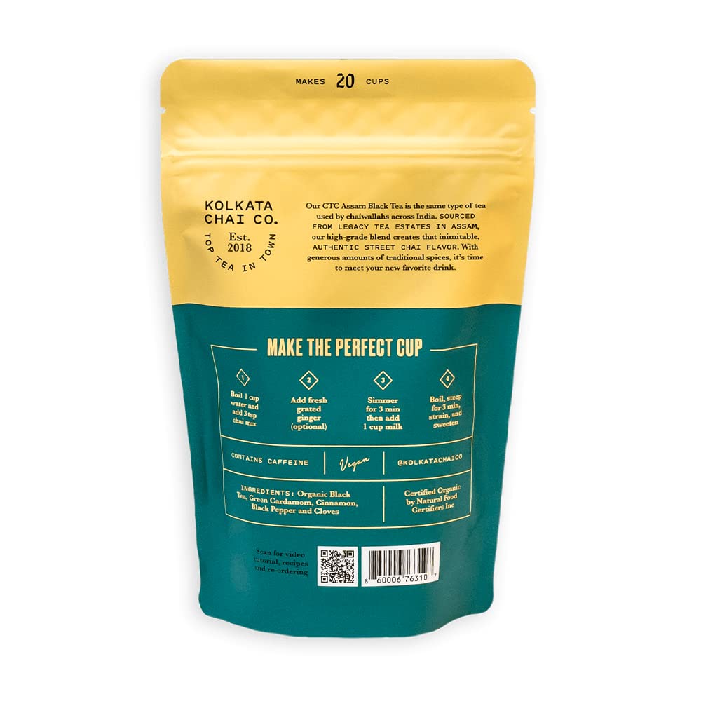 Kolkata Chai Signature Masala Chai & Rose Chai Combo Pack, Makes 40 cups, Premium loose leaf tea and spice blend, All Natural