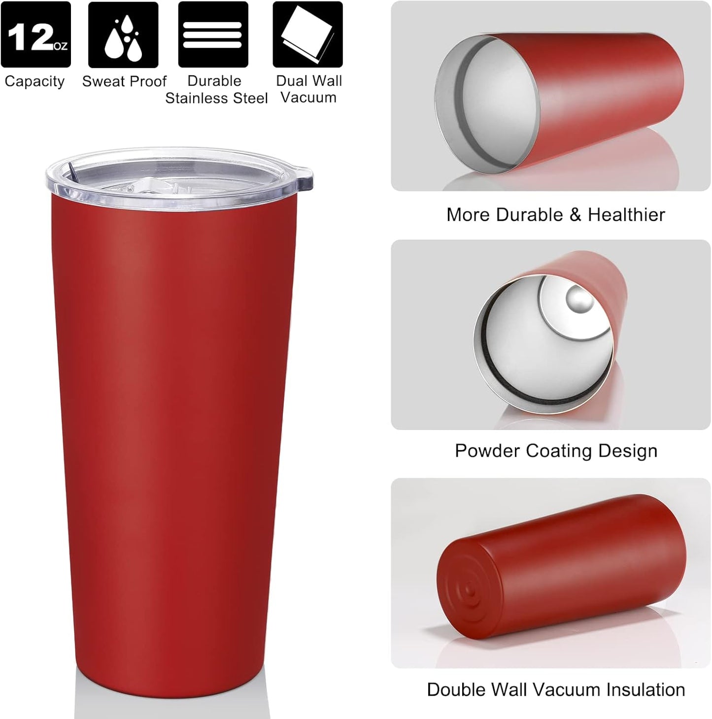 VEGOND 20oz Tumbler Bulk with Lid and Straw 1 Pack, Stainless Steel Vacuum Insulated Tumbler, Double Wall Coffee Cup Travel Mug, Red