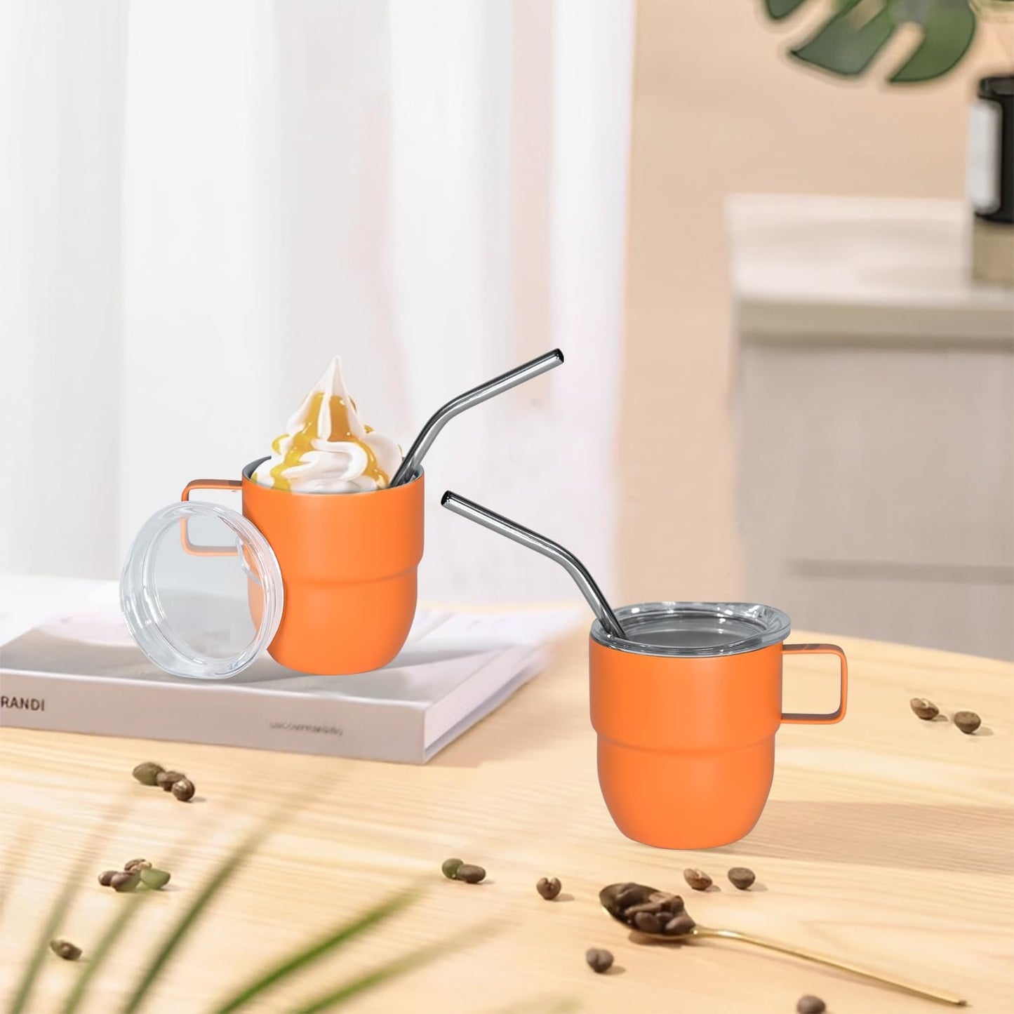 4oz Espresso Cup Set of 2, Insulated Espresso Mug With Lid and Straw, Espresso Shot Glasses with Handle, Double Walled Stainless Steel Small Expresso Shots Cup for Coffee