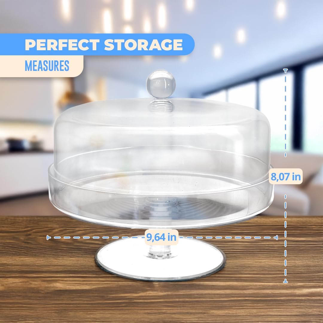 Acrylic Cake Stand with Lid – Multifunctional Cake Holder with Cover, Covered Pie Plate with Lid, Elegant Cake Stand with Dome Lid, Panera de Vidrio Cristal para Mesa - 8.07 in × 9.65 in