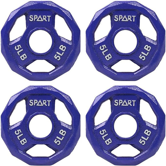 SPART Color Coded Weight Plate 2-Inch Cast Iron 2.5/5/10/15/25/35/45LB, Single/Pair/Set