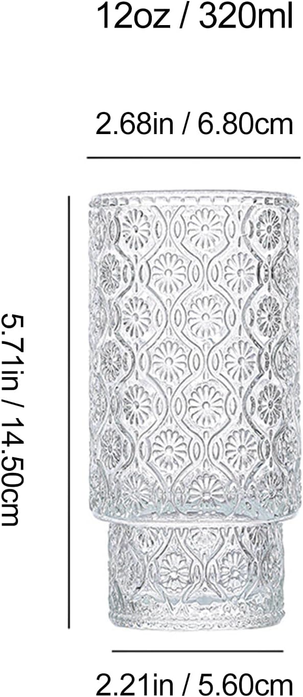 2 Pack of Glass Cups, 12 OZ Clear Glass Tumbler with Lid & Straw, Glass Iced Coffee Cup with Lids, Drinking Glasses Cups for Coffee, Juice, Tea, Cocktail