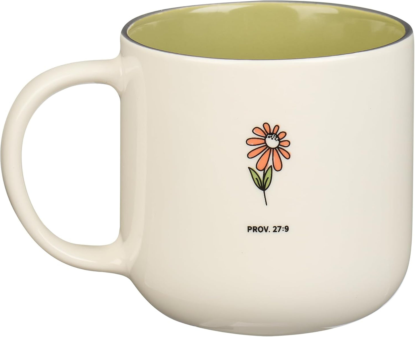 Christian Art Gifts Sage Green Floral Ceramic Coffee Mug – 15 oz. Microwave and Dishwasher-safe Inspirational Scripture Coffee and Tea Mug for Friends with Bible Verse: Sweet Friendship –Proverbs 27:9