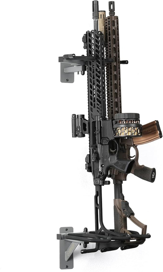 Savior Equipment Wall-Mount Rifle Rack Tactical Shotgun Carbine Firearm Free-Standing Gun Display Indoor Storage Rack - Heavy Duty Steel, Wide Angle Adjustment, 3-Slot Holds up to 75 Lbs