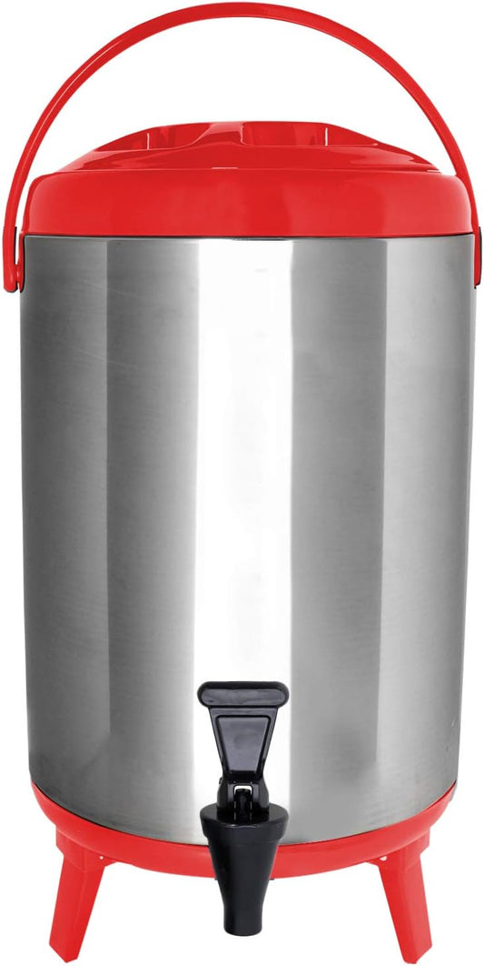Stainless Steel Insulated Beverage Dispenser – Insulated Thermal Hot and Cold Coffee Carafe – 12 Liter Drink Dispenser with Spigot for Hot Water, Tea & Coffee, Cold Milk, Juice & More RED