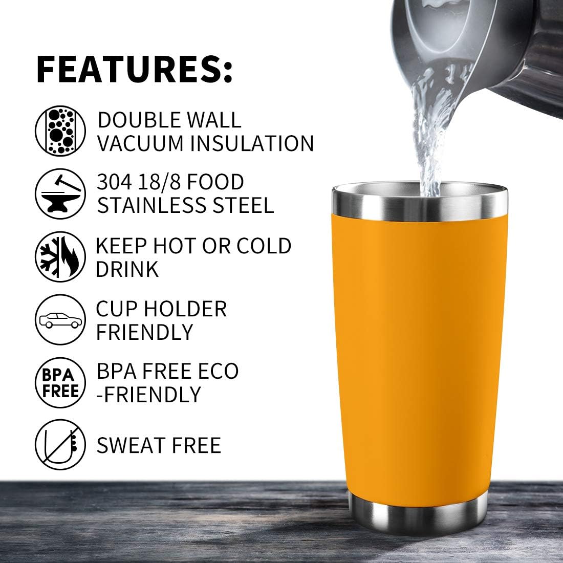 20oz Tumbler Bulk Stainless Steel Vacuum Insulated Tumblers with Lid Double Wall Travel Mug, Durable Powder Coated Coffee Cup, Suitable for Ice Drinks and Hot Beverage (Orange 12pack)