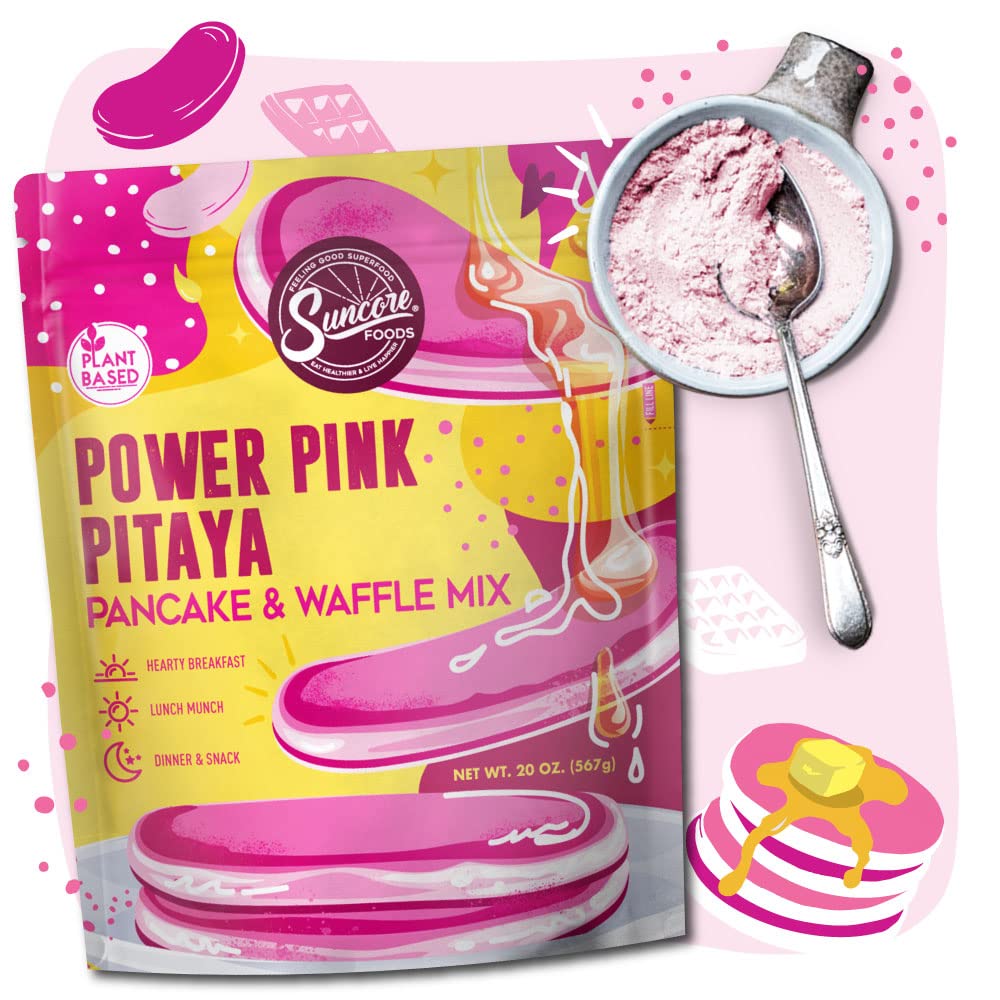 Suncore Foods Power Pink Pitaya Pancake & Waffle Mix, Non-GMO, 20oz (1 Pack)