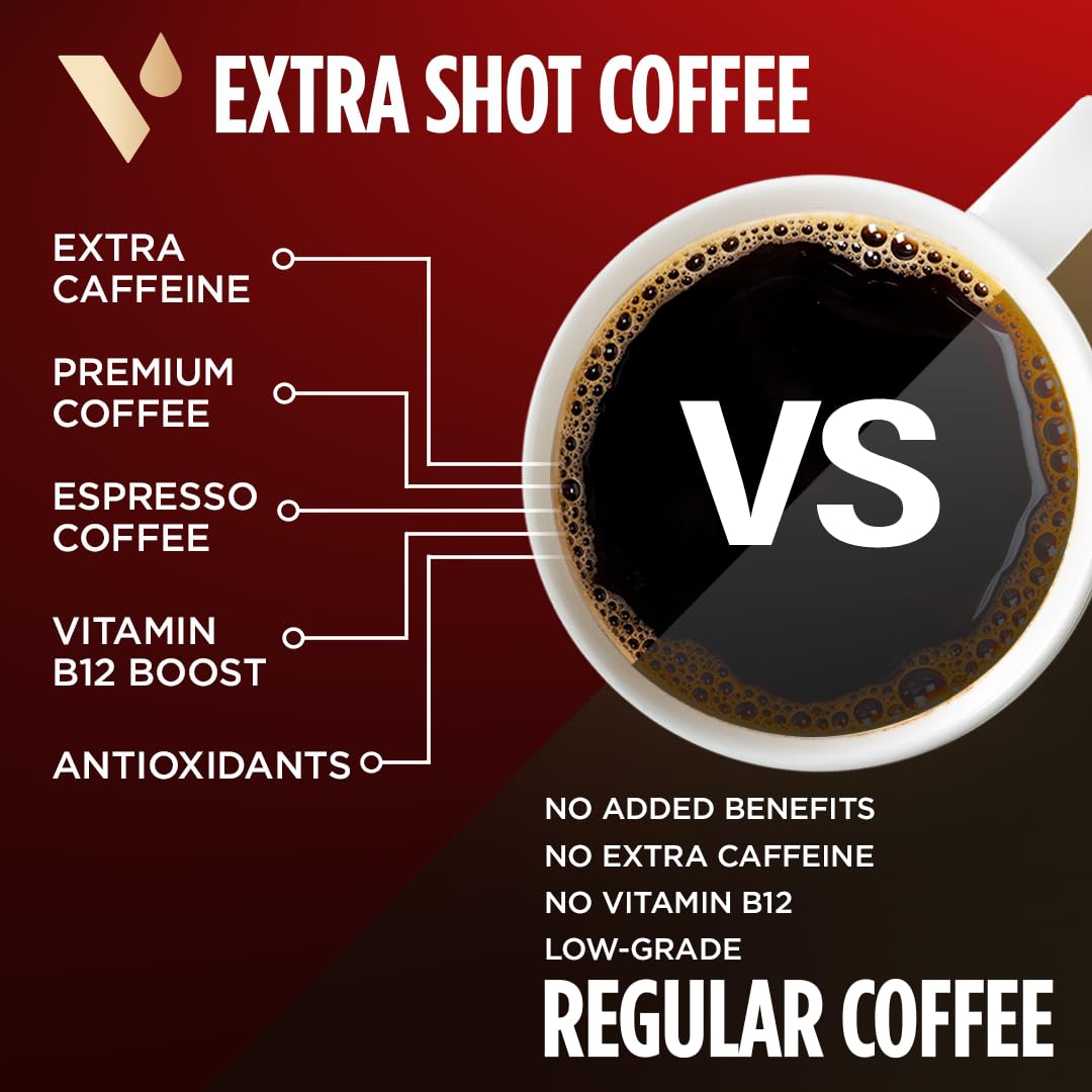 VitaCup Extra Shot Strong Coffee Pods, Bold & Intense Dark Roast w/Espresso Shot, High Caffeine, Vitamin B12, Antioxidants, Recyclable Single Serve Pod Compatible with Keurig K-Cup Brewers, 32ct
