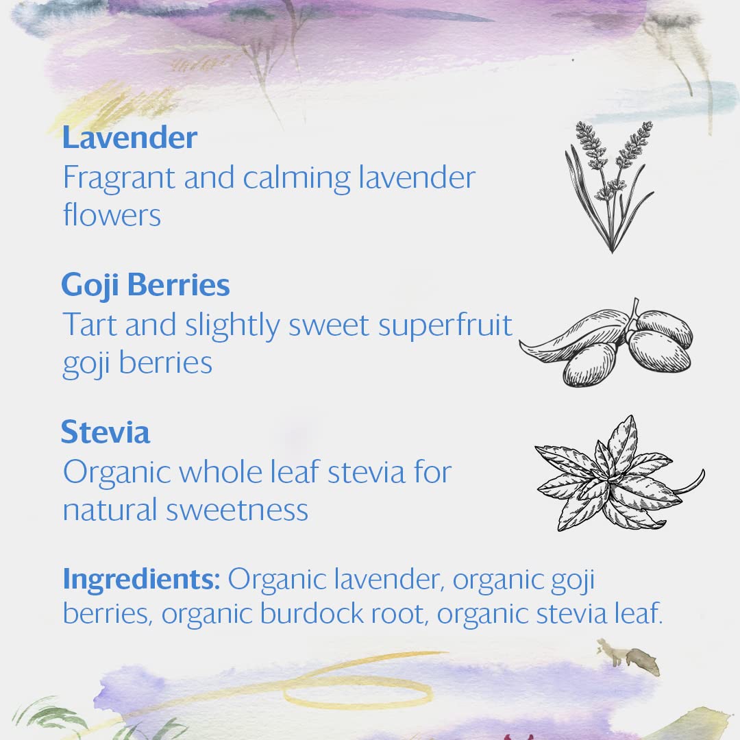 Grace Farms LAVENDER GOJI BERRY Herbal Tea (16 Pyramid Sachets) | Naturally Sweet, Stress Relieving and Caffeine Free | Organic and Kosher Certified | Gives Back 100% of Profits