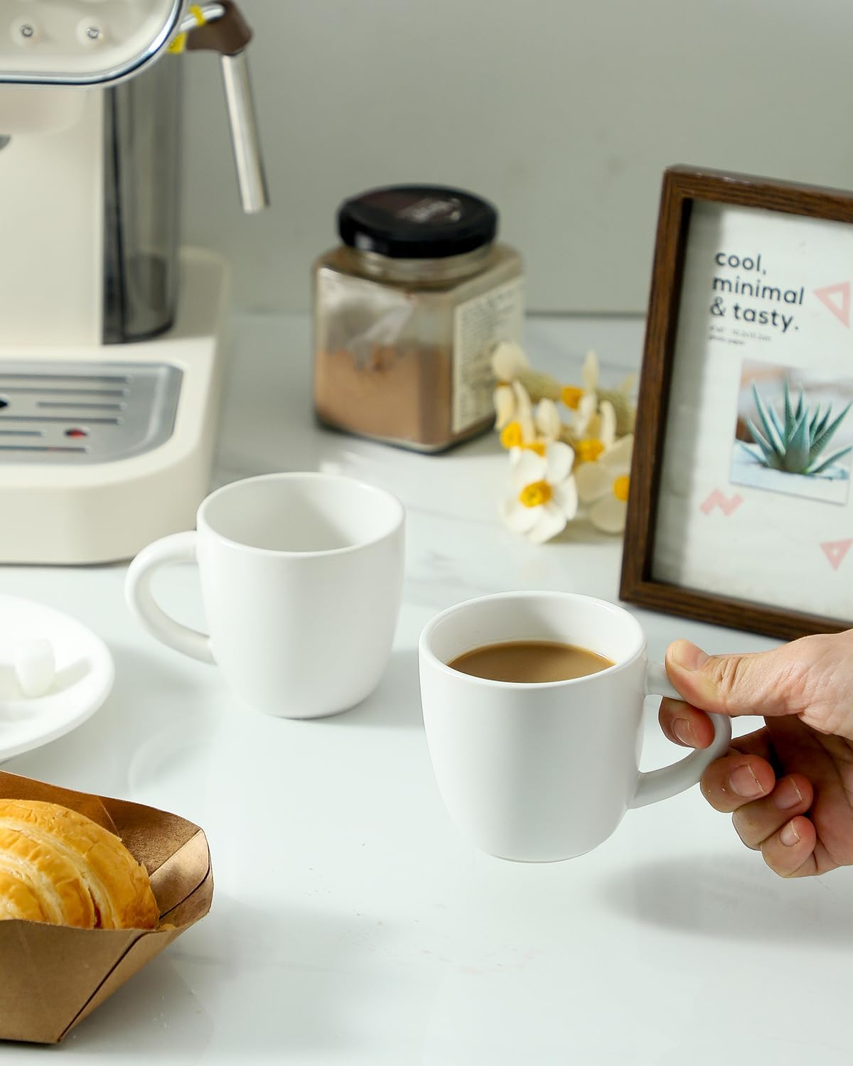 Hasense Espresso Cups Set of 4 Perfect for Demitasse, Cappuccino, Tea Bag and Juice, 5 Ounce Ceramic Stackable Mini Coffee Mugs Suit for Espresso Machine and Coffee Maker, White