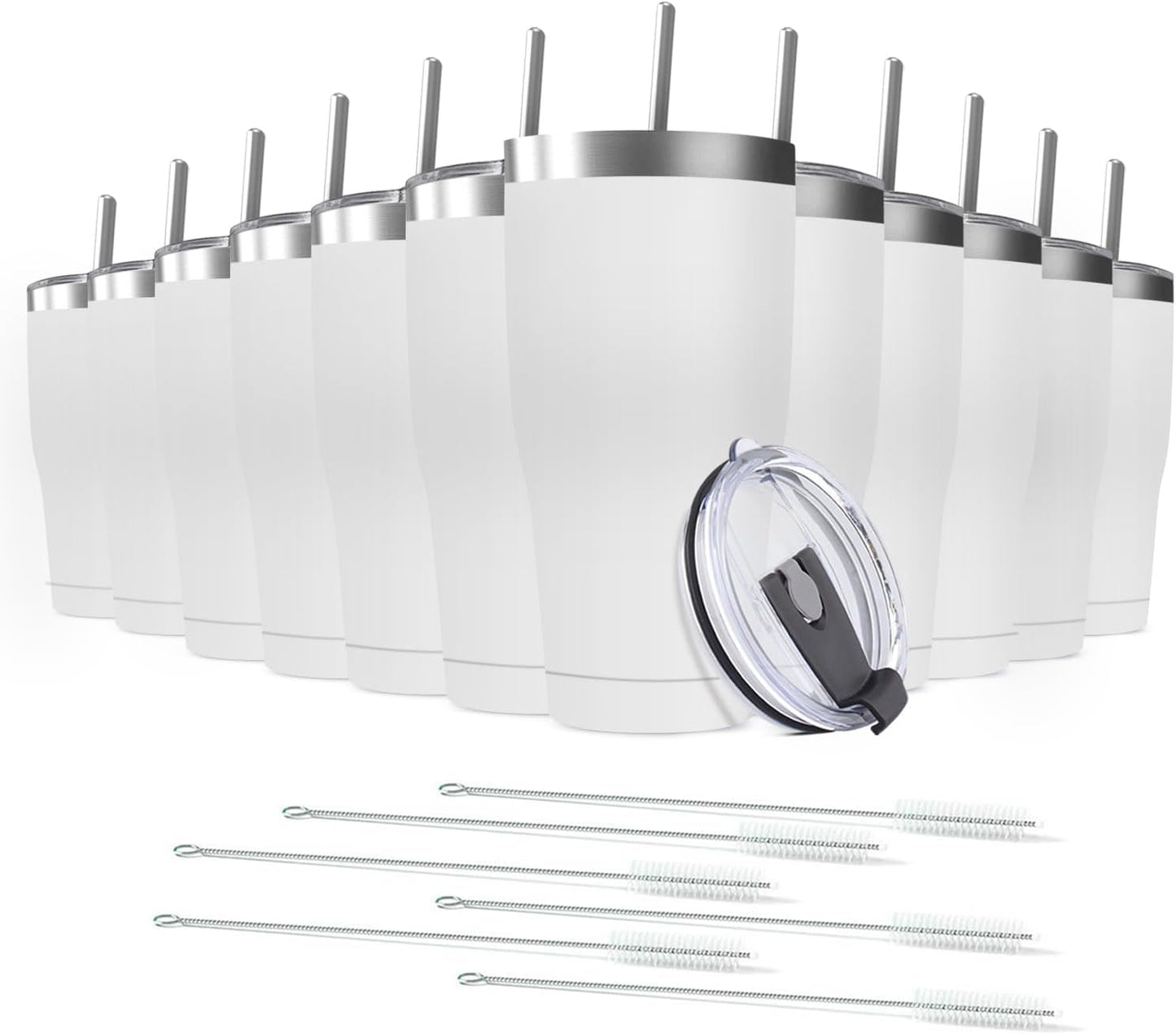 12 Pack 30oz Stainless Steel Tumblers Bulk Reusable Travel Mugs with Lid, Double Wall Powder Coated Coffe Cup for Home, Office, Outdoor Suitable for Vehicle Cup Holders