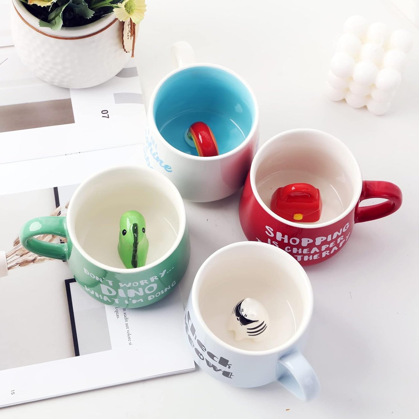 Christmas Bear Ceramic Cup Hidden 3D Animal Inside Mug,12 oz Cute Cartoon Handmade Figurine Mugs,Christmas Birthday Surprise for Friends Family or Kids (Christmas Bear)