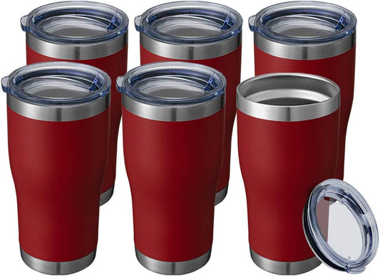 HASLE OUTFITTERS 20 oz Tumbler Bulk, Stainless Steel Tumblers with Lid, Vacuum Insulated Tumbler, Double Wall Powder Coated Cup, coffee mugs, Wine Red, 6 Pack