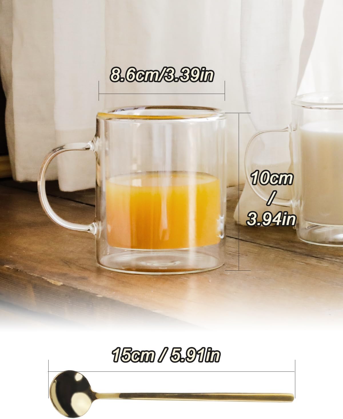 LIBWYS 12oz Double Wall Coffee Mugs (4-Pack) - Insulated Borosilicate Glass Cups with Handle for Espresso, Cappuccino, Latte - Heat Resistant, Dishwasher Safe Hot/Cold Beverage Glasses 350ml