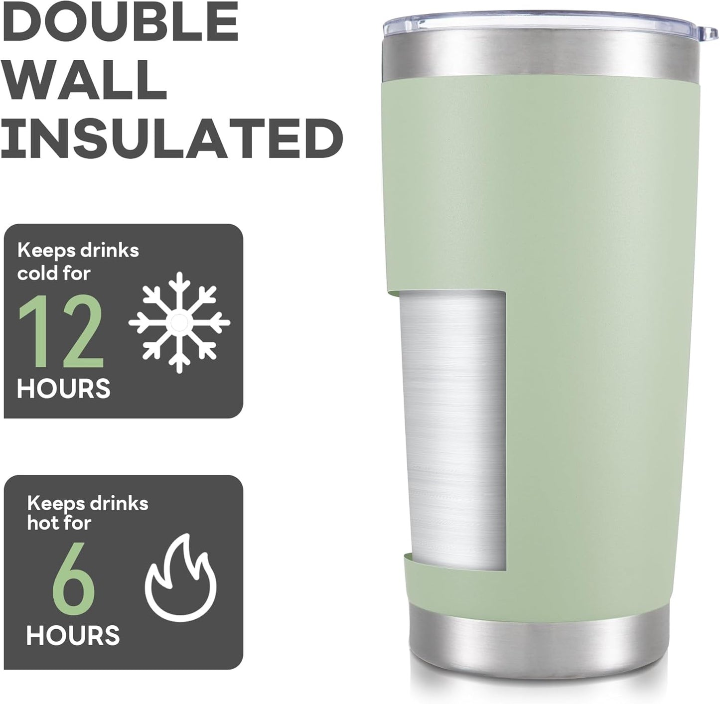 20 oz Tumbler with Lid Stainless Steel Insulated Tumblers Bulk Double Wall Vacuum Cups Powder Coated Travel Mug Keep Drink Cold and Hot, Sagebrush Green, 8 Pack