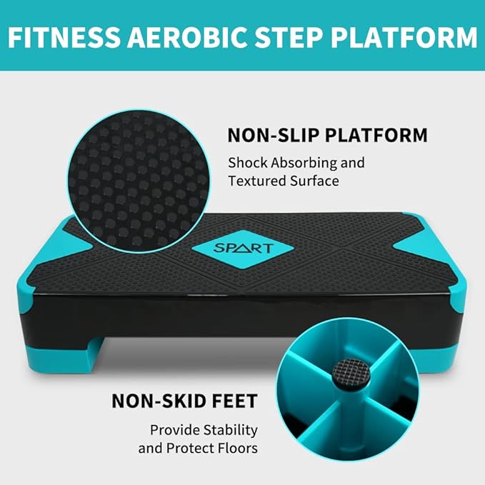 SPART Adjustable Workout Aerobic Stepper 4 Risers, 3 Levels 4" - 6" - 8", 26.77" 26.77" Trainer