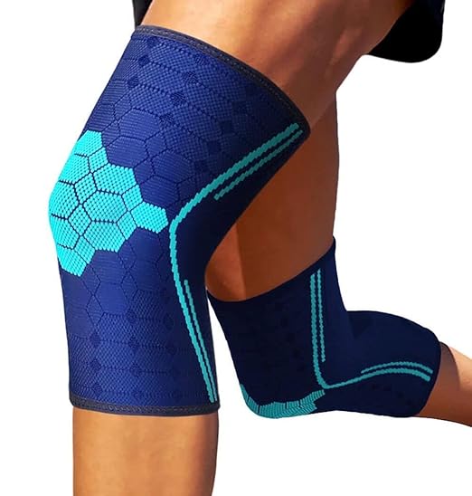 Sparthos Knee Compression Sleeves by (Pair) - Support for Sports, Running, Joint Pain Relief - Knee Brace for Men and Women - Elder ACL PCL Bursitis Meniscus Tear Patella and Runner Knee (Blue-L)