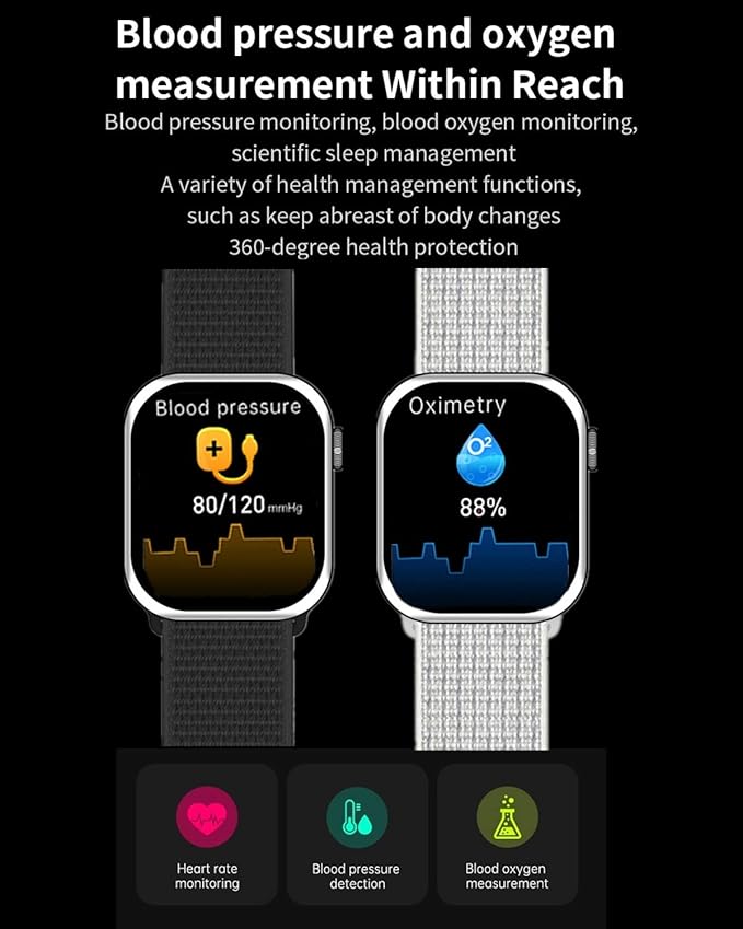 Smart Watch for Men Women for Android iOS Phones Compatible with iPhone, Full Touch Screen Fitness Tracker with Call/SMS/Heart Rate/Blood Oxygen Monitor/Pedometer/Nylon Sport Bands (White)