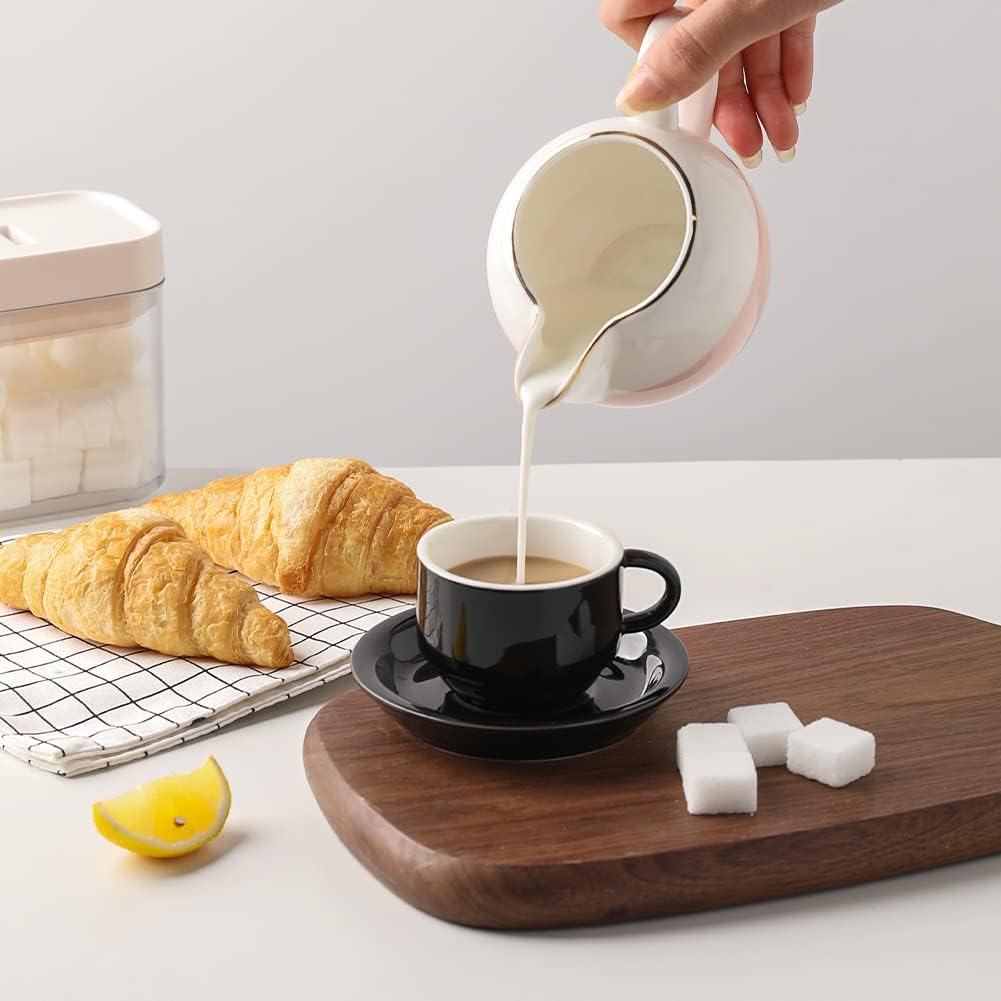 Sweejar Porcelain Espresso Cup & Saucer Set, Stackable Demitasse Cups with Metal Stand, 2.5 OZ for Latte,Coffee,Cafe Mocha,Tea, Set of 6 (Black)