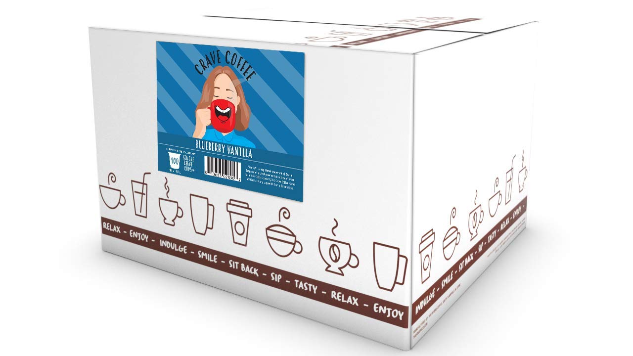 Crave Beverages Flavored Coffee Pods Compatible with Keurig K-Cup Brewers, Blueberry Vanilla, 100 Count