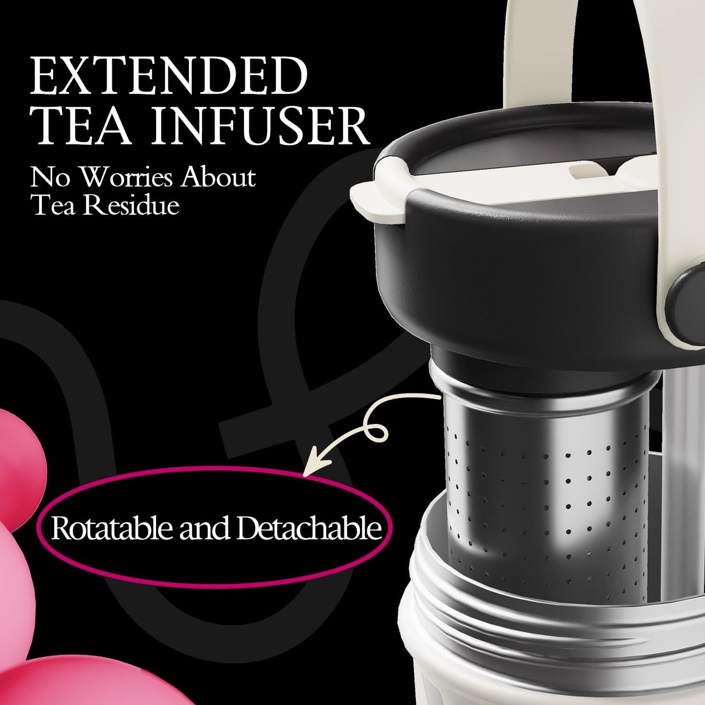 GOOM 20 oz Spill Proof Tumbler with Lid and Straw, Top Handle, Extended Tea Infuser, 6-Layer Insulation 18/10 Stainless Steel, Christmas Gifts for Mom Women Man Her, Teacher Gifts - White