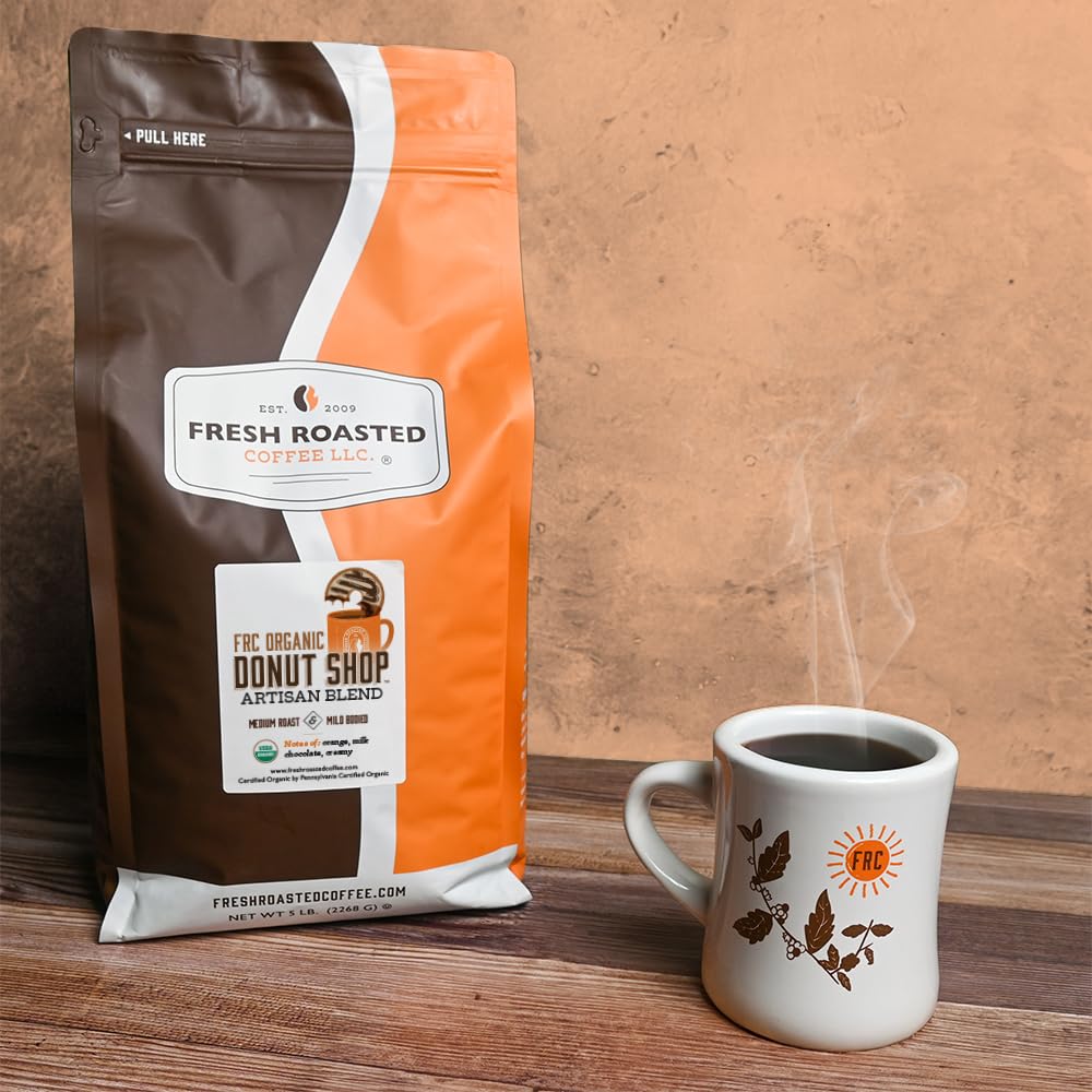 Fresh Roasted Coffee, Organic Donut Shop | USDA Organic, Kosher | Medium Roast 5 lb (80 oz) Ground