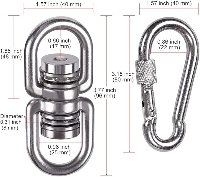 SELEWARE Heavy Duty Bearing Swing Swivel, 360° Rotational Hanging Accessory with 2 Quick Connect Buckles, Ideal for Tree Swing, Hammock Chair, Yoga, Kids Tire Swivel, Heavy Bag Swivel, 1200LB Capacity