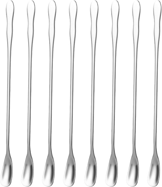8 PCS Stainless Steel Coffee Stirrers - Long Spoon Reusable Cocktail Stir Sticks - 7.87 Inch Bar Spoon for Stirring Coffee, Cold Drink