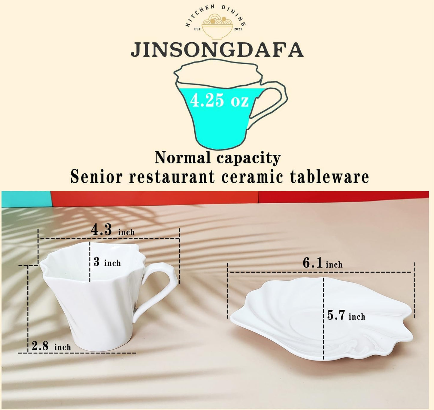 4.25 oz Espresso cups set of 4 | Italian style espresso cups and saucers | Porcelain espresso cup set | Espresso mugs | Demi tasse cups | Espresso cups and saucers|tea cup and saucer