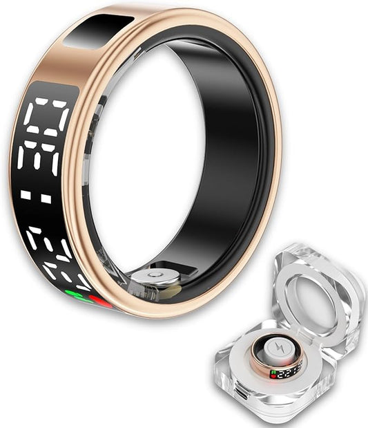 Smart Ring Health Tracker, Wearable Sleep Heart Rate Step Blood Oxygen Tracker, IP68 Waterproof Smart Ring with LED Screen to Track All Your Important Health Indicators