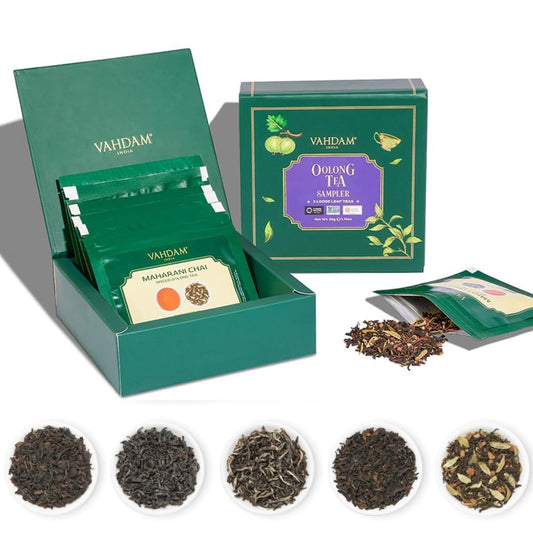 VAHDAM Assorted Oolong Tea Sampler Gift Set (5 Flavors) – Gluten-Free, Non-GMO | 5 Unblended Loose Leaf Teas | Tea Variety Pack | Gift for Women & Men