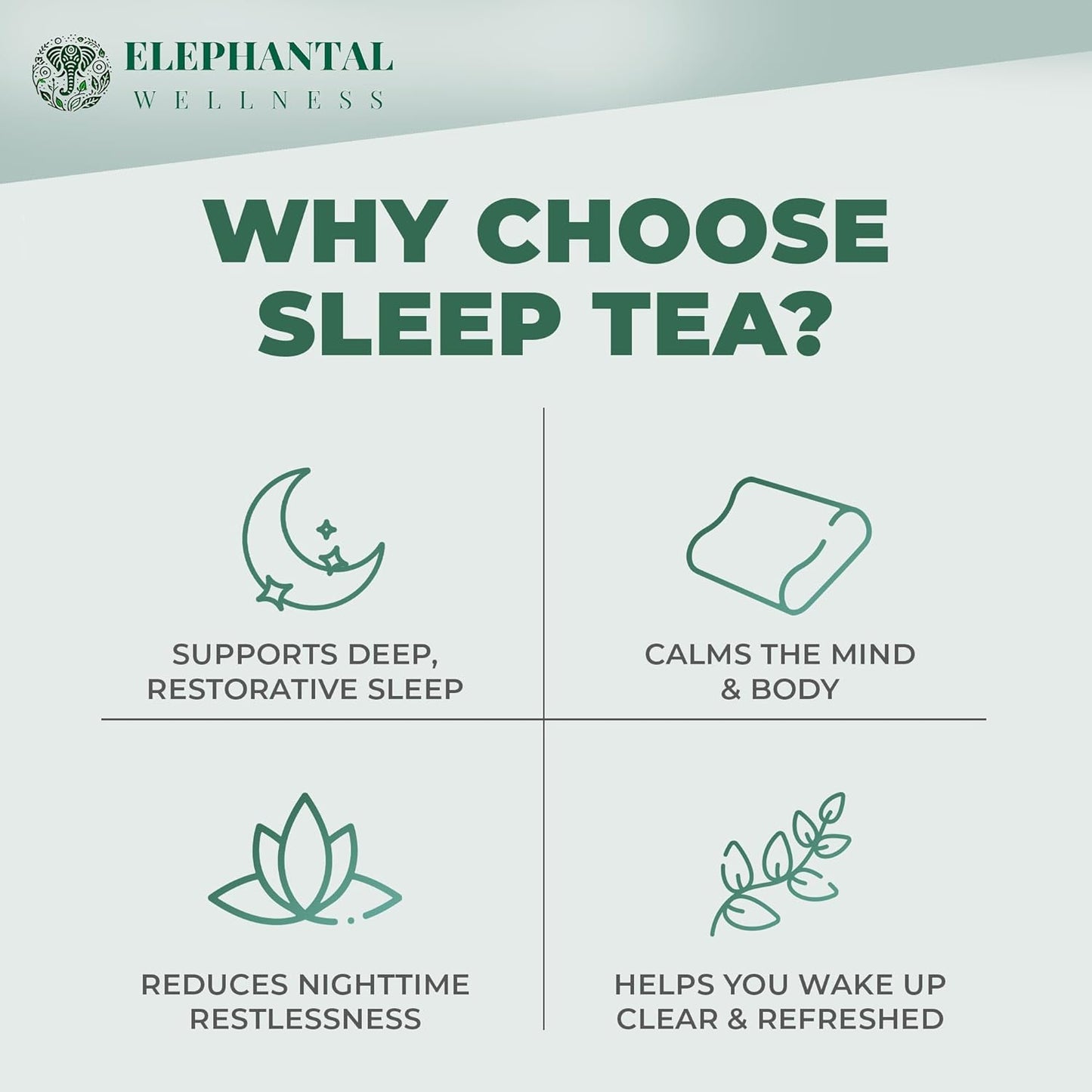 Elephantal Wellness Premium Sleep Herbal Tea | Deep Rest & Relaxation Support with Valerian Root, Passionflower, Chamomile, Lemon Balm Tea & Skullcap | Handmade, Caffeine-Free, Non-GMO Loose Leaf Blend, 2oz, 20 Servings