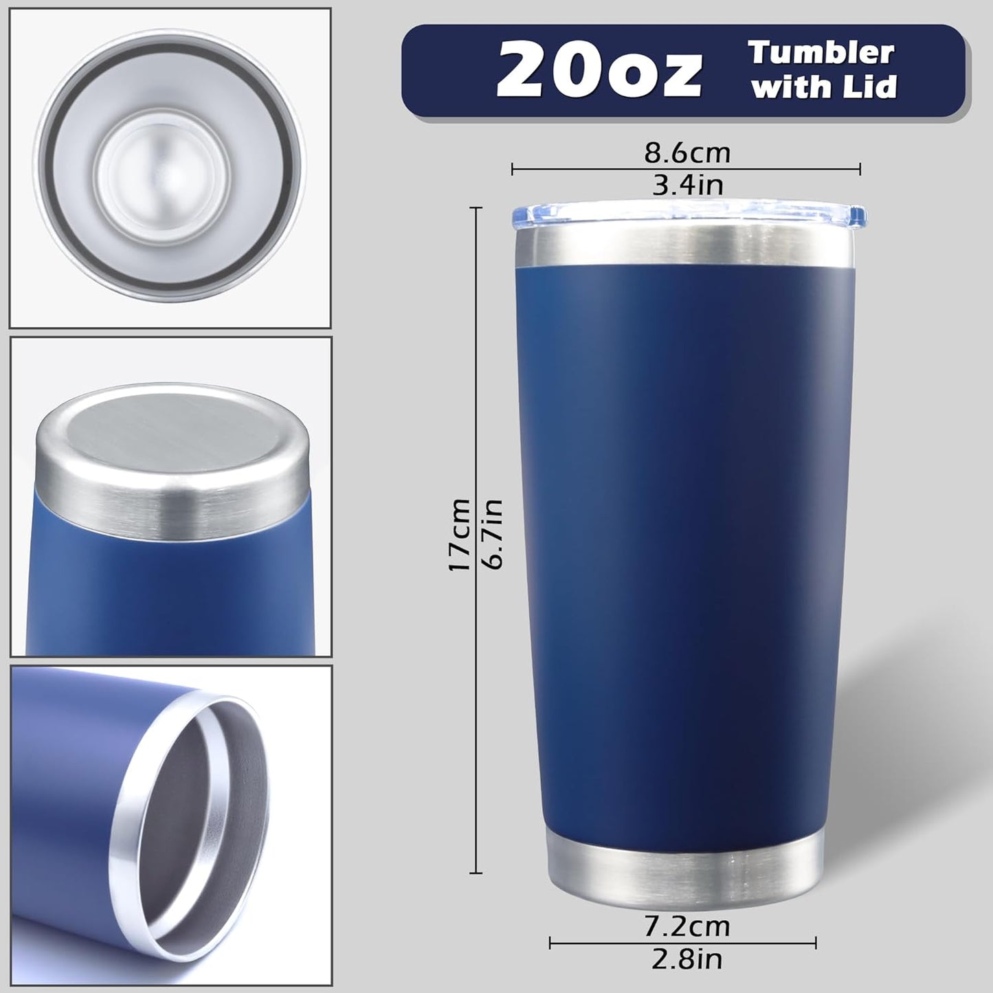 20oz Tumbler Bulk Stainless Steel Tumblers with Lid Vacuum Insulated Double Wall Travel Coffee Mug Powder Coated Tumbler Cup for Hot and Cold Drinks(Navy Blue, 1 pack)