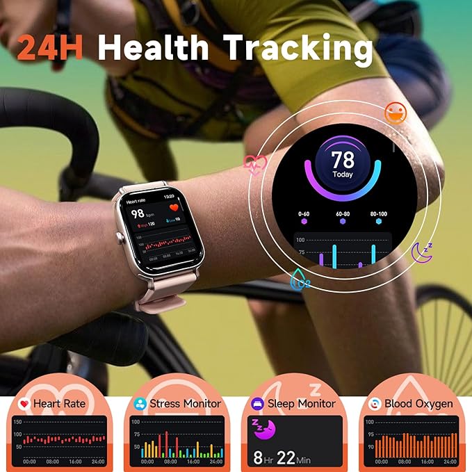 Smart Watch for Women & Men 2.0 HD Screen IP68 Fitness Tracker with Heart Rate, SpO2, Sleep Monitor, Bluetooth Call (Answer/Make),110+ Sport Modes, iPhone/Android Compatible(Pink)