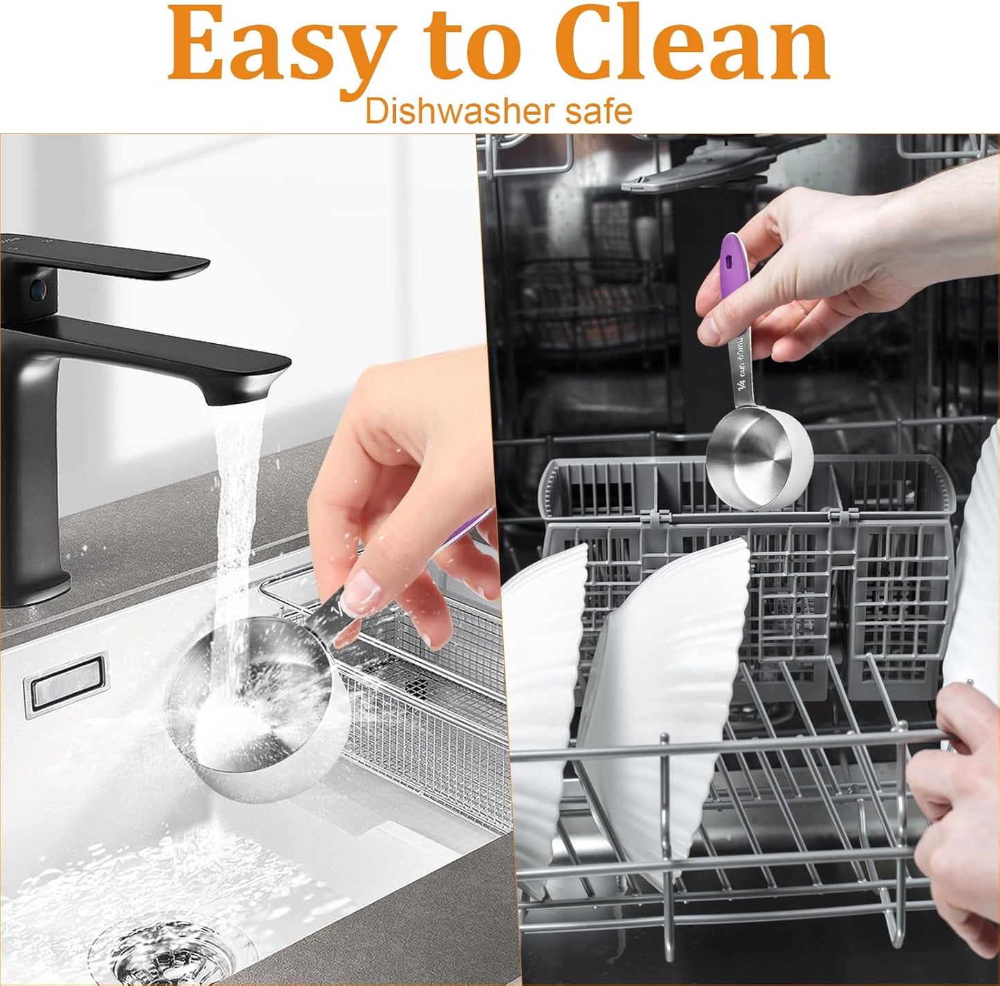 10 Pcs 1/4 Measuring Cup, 2 Oz Stainless Steel Scoop with Silicone Handle, Metal Mini Measuring Scoops Kitchen Gadgets for Cooking Baking,Coffee Bean Pet Food,Ingredients,Purple