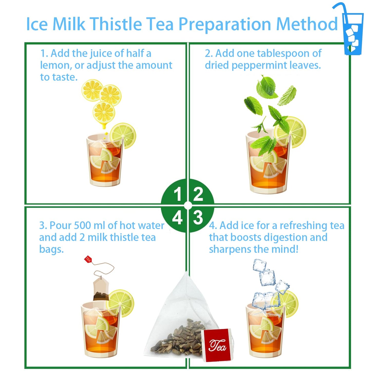 Samcci - Milk Thistle Tea Bags, 50 Teabags, 3g/bag - 100% Natural Milk Thistle Seeds Support Liver Herbal Tea, Caffeine Free - No Additives - No Sugar - Non-GMO - No Gluten