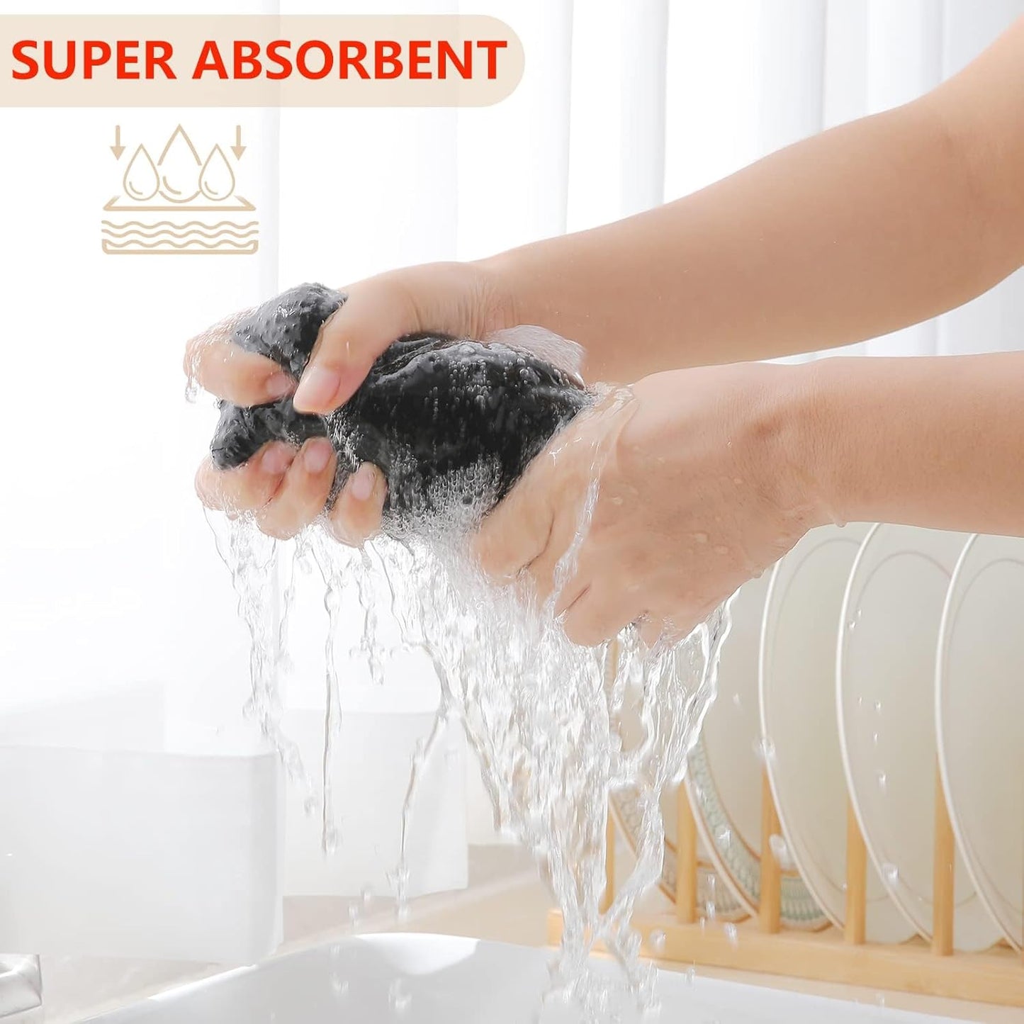 Homaxy 100% Cotton Waffle Weave Kitchen Dish Cloths, Ultra Soft Absorbent Quick Drying Dish Towels, 12 x 12 Inches, 24-Pack, Black